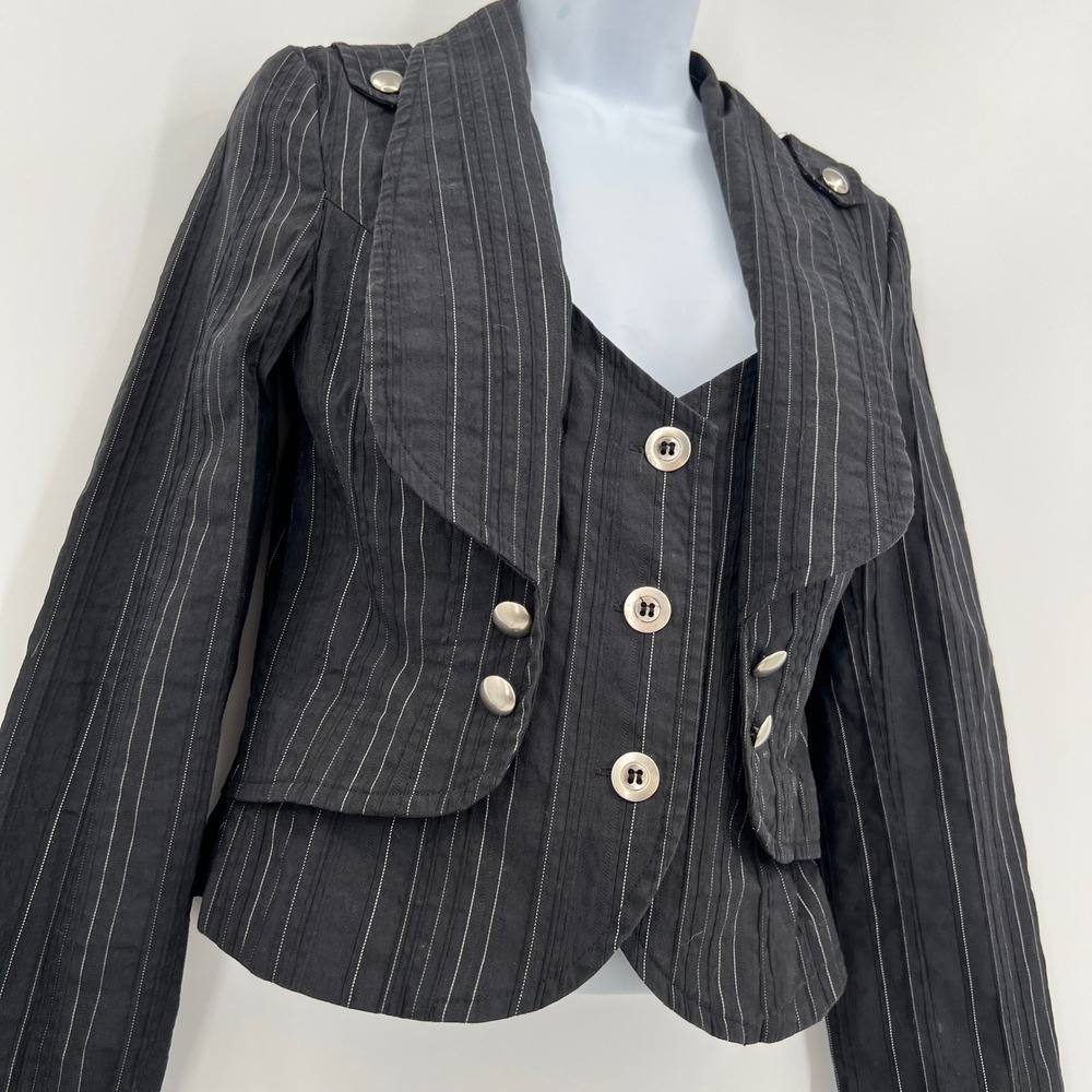 Stradivarius Black Pinstripe Cropped Blazer Attached Vest Mobwife Size S/M Bloke